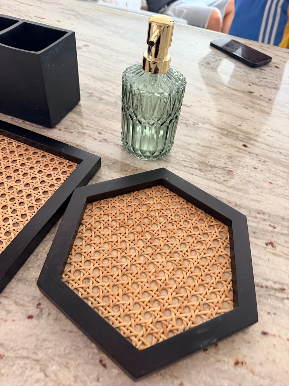 Boho mid century modern rattan bathroom set